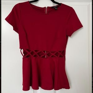 Short sleeved dark red peplum top